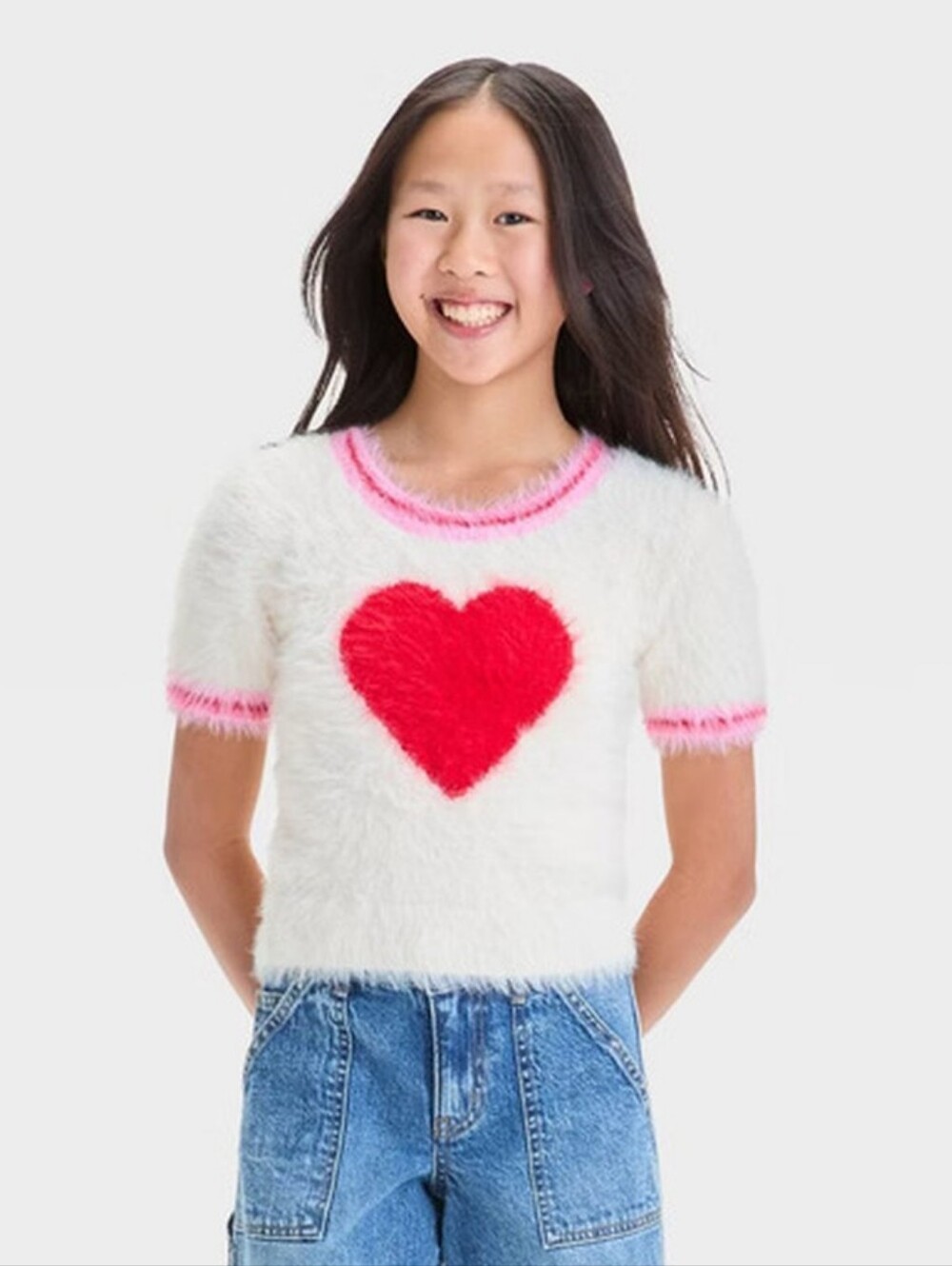 ⭐ NEW NWT Art Class Fuzzy Heart Pullover Sweater Large 10/12